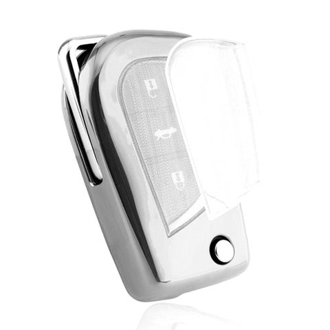 Soft TPU Silver Flip Key Fob Cover For Toyota Auris Corolla Yaris 2/3/4 Button