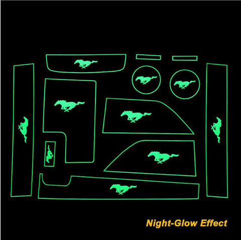 12pcs Non-slip Coaster Cup Holder Door Storage Pad for Ford Mustang 2015-2019 - Car Full Interior Night-Glow Anti-dust Mat