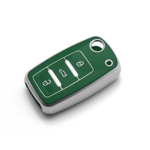 Key Fob Cover for VW Volkswagen Golf GTI Passat Beetle Tiguan Polo EOS Jetta MK1-MK6 3 Buttons,Soft TPU Full Protection Key Shell Case Smart Remote Entry,Green