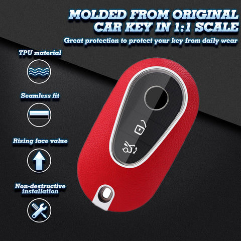 Red TPU w/Leather Texture Full Protect Remote Key Fob For Mercedes S-Class 2020+