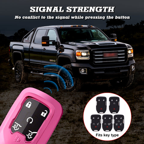 Pink Soft TPU Full Protect w/Button Key Fob Cover w/Keychain For Chevy GMC Yukon/XL/Denali