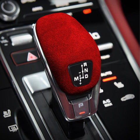 Red Alcantara Suede Leather Gear Shift Knob Cover For Porsche Panamera 2018-up
