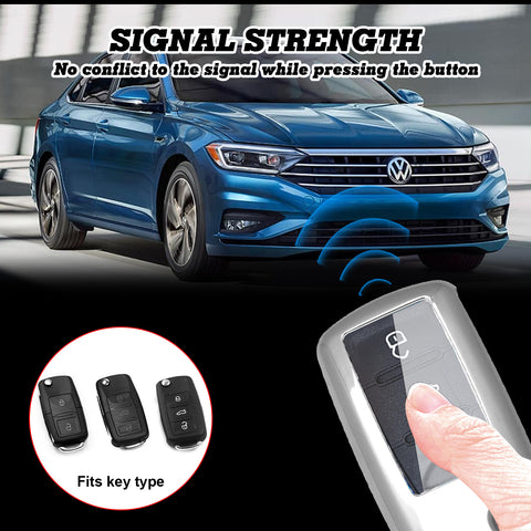 For Volkswagen Key Fob Cover, Flip Folding Remote Key Fob Case for VW Volkswagen Mk6 Bora Jetta GTI Passat Golf Tiguan Touareg Beetle, Silver
