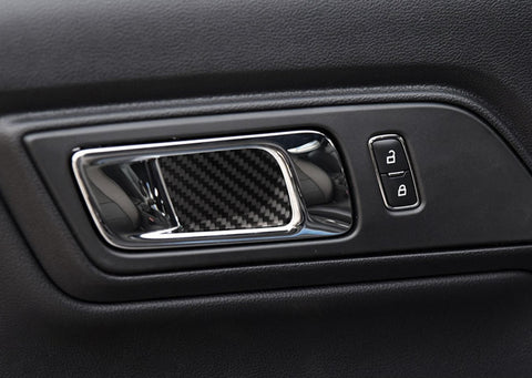 2pcs Genuine Carbon Fiber Car Interior Door Handle Bowl Panel Cover Trim for Ford Mustang 2015-2019