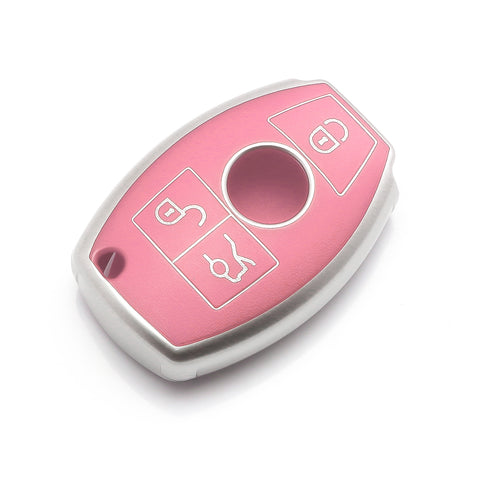 For Mercedes Benz Key Fob Cover, Key Fob Case for Mercedes Benz C E M S CLA CLS CLK GLC GLK G Class Soft TPU Full Cover Protection Smart Remote Keyless Entry Key Fob Shell, Pink