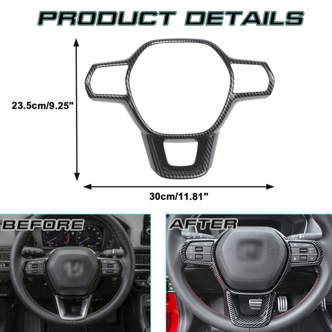 Carbon Fiber black Style Inner Steering Wheel Cover Trim For Honda Civic 11th Gen 2022-2024