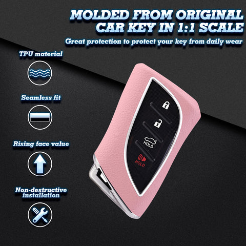 Pink TPU w/Leather Style Full Protect Remote Key Fob Cover For Lexus ES 350 18+