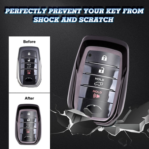 Black TPU Full Protect Remote Key Fob Cover For Toyota Land Cruiser 2018-2022