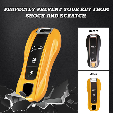 Yellow Shockproof Smart Key Case Protector For Cayenne Panamera 2018-up 3 Button