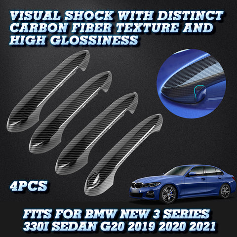 4Pcs Carbon Fiber Pattern Door Handle Cover Trim For BMW 3 Series 330i Sedan 2019-2021