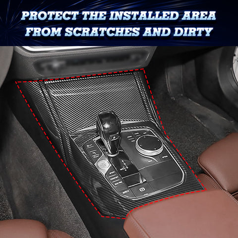 3PCS Center Console Gear Shift Frame Cover Trim, Carbon Fiber Pattern, Compatible with BMW 3-Series G20 2019-2021 (Carbon Fiber Pattern)