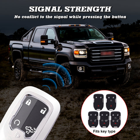Silver Soft TPU Full Protect w/Button Key Fob Cover w/Keychain For Chevy GMC Yukon/XL/Denali