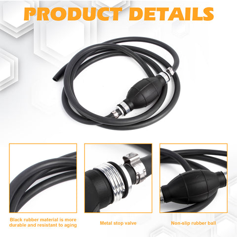 3/8" Black Rubber Fuel Hose Line Assembly w/6FT Primer Pump Bulb Steel Hose Clamps Universal For Marine Outboard Boats RVs Tractors Caravan