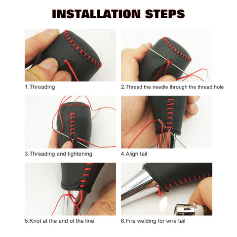 Central Console Gear Shift Head Knob Automatic Transmission Shifter Lever DIY Leather Sewing Protector Cover Decoration,Black Red with Red Stitches, Compatible with Toyota Camry 2018-2022