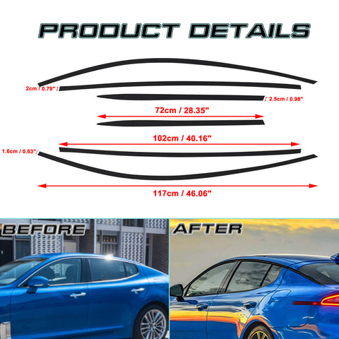 Set(6pcs) Matte Black Vinyl Pre-Cut Window Strip Cover For Kia Stinger 2018-2020