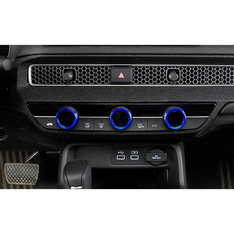 Centre Console AC Climate Control Knob Surrounding Ring + Engine Start/Stop Push Button Covers Decoration Combo Kit Compatible with Honda Civic 11th Gen 2022 (Blue)