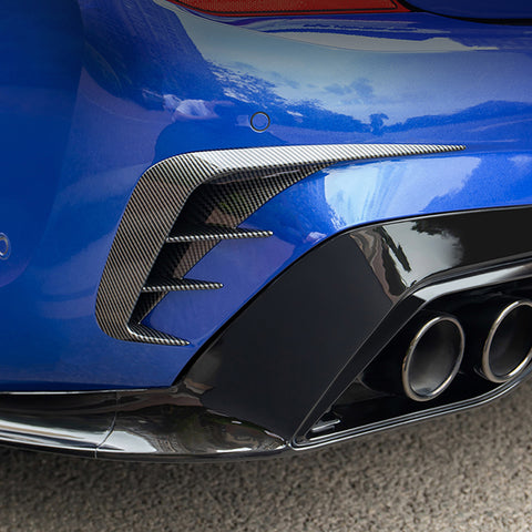 Carbon Fiber Texture Side Rear Bumper Lower Spoiler Air Vent Cover Trim For BMW 3 Series G20 2019-2021