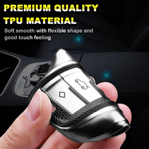 For BMW X1 X3 X5 X6 X7 5 7 Series Red TPU Leather Key Shell Fob Case Cover w/Keychain