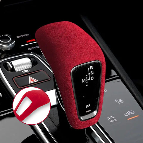Red Alcantara Suede ABS Gear Shift Knob Cover Trim For Porsche Cayenne 2018-21