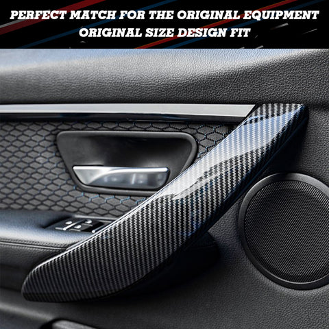 4pcs Interior Door Pull Handle Armrest Grab Cover Trim Strip For BMW 3 4 Series F30 F31 F34 F36, Carbon Fiber Style