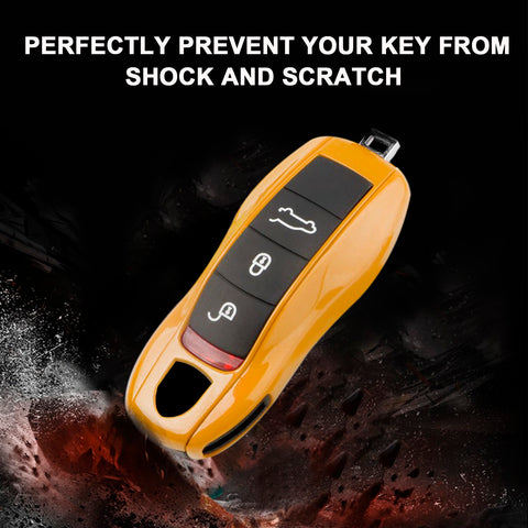 Yellow Smart Key Case Protector Skin For Porsche Cayman Carrera Macan Panamera