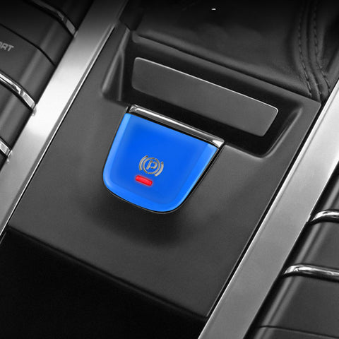 Car Interior Parking Brake P Button Switch Knob,Handbrake Button Frame Decoration Cover Sticker Compatible with Porsche Macan 2014-2021 (Blue)
