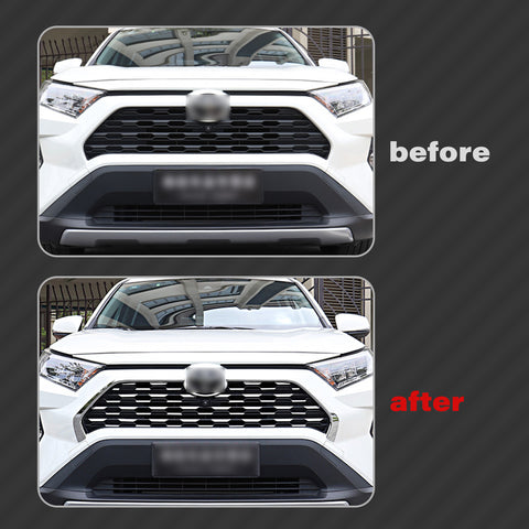 2pcs Auto Exterior Front Bumper Grille Frame Strip Cover Trim Compatible with Toyota RAV4 2019-2024, Chrome Silver