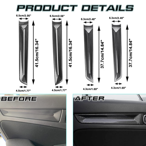 4x Carbon Fiber Pattern Side Door Strip Cover Trim For Honda Civic 11th Gen 2022