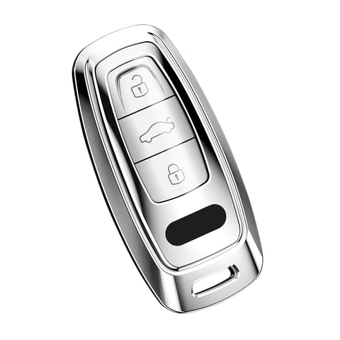Silver TPU Full Seal Smart w/Button Key Holder Shell For Audi A7 A8 Q5 R8 TT S5