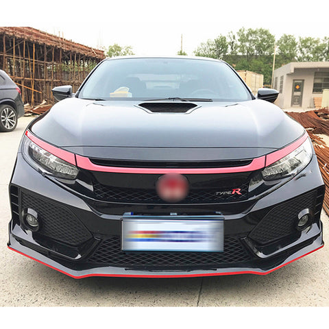 3pcs Red ABS R-Type Front Hood Grille Moulding Cover Trim for Honda Civic 2016-2019
