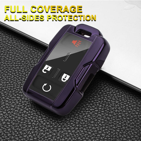 Purple TPU Remote Key Fob Cover Case w/Face Panel Compatible with GMC Sierra Yukon Canyon Cadillac or Chevrolet Silverado 1500 2500HD 3500HD Colorado (Fit the 4/5/6 button)