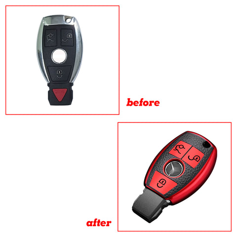 Keyless Remote Entry Key Fob Shell Cover Case TPU Leather Red For Mercedes Benz