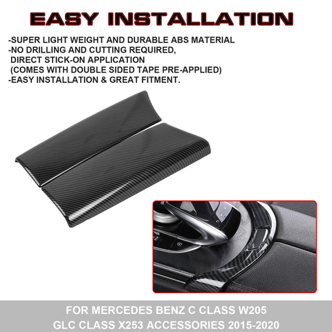 Inner Armrest Storage Box Cover Trim Center Console Protector Cap, Carbon Fiber Pattern, Compatible with Mercedes Benz C Class W205 2015-2021, GLC Class W253 2016-2021