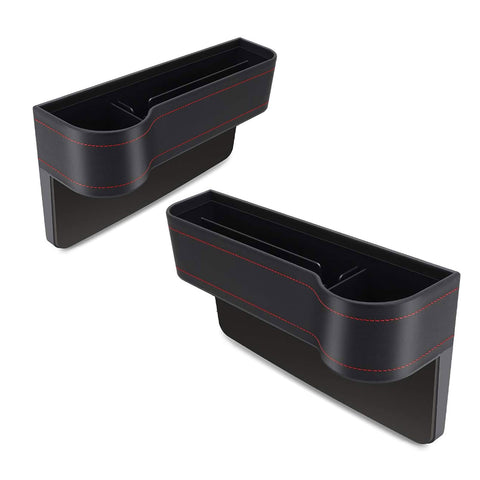 2PCS Car Front Seat Console Left & Right Side Pocket Gap Filler Cup Holder Organizer Storage Box for Cellphones Keys Cards Wallets Sunglasses, Black Leather (2.95" in Diameter)