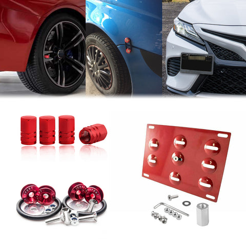 Set Tow License Plate + Air Valve Cap + Release Fastener For Toyota Camry SE XSE