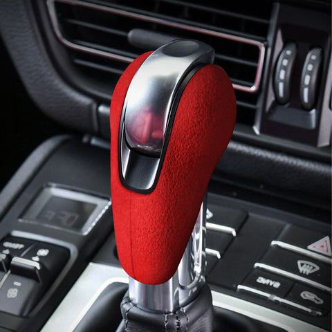 Red Suede Gear Shift Knob Cover Sticker For Porsche Macan Panamera Boxter 911