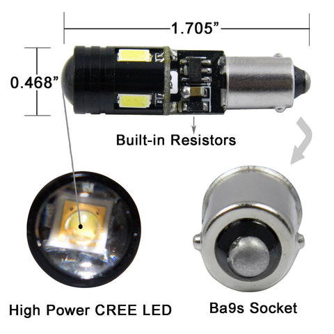2x White\ Amber BA9S 9W CREE LED Bulbs Vehicle Car Map Light 1895 H6W 53 57