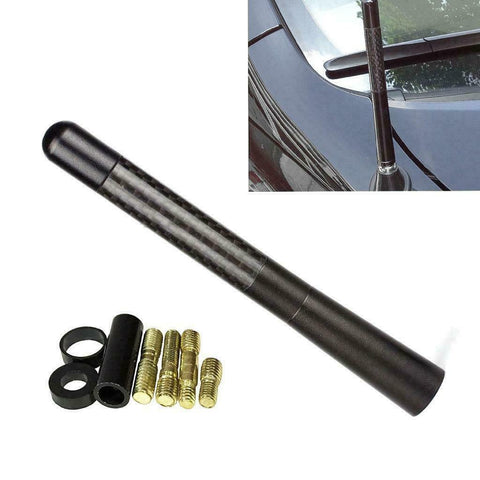 5" Black Real Carbon Fiber Aluminum Short Screw-On Mast Car Antenna