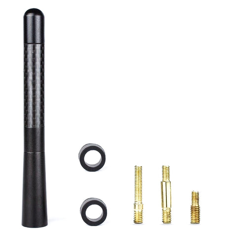 5" Black Real Carbon Fiber Aluminum Short Screw-On Mast Car Antenna
