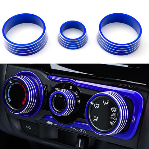 3pcs Aluminum Air Condition Switch Knob Volume Knob Trim Ring for Honda Fit Jazz 2014-2017 Red/ Blue/ Silver