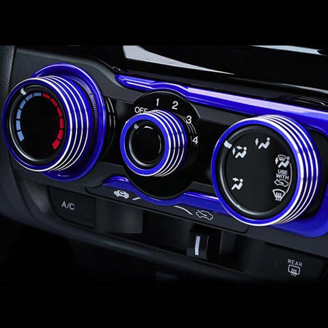 3pcs Aluminum Air Condition Switch Knob Volume Knob Trim Ring for Honda Fit Jazz 2014-2017 Red/ Blue/ Silver