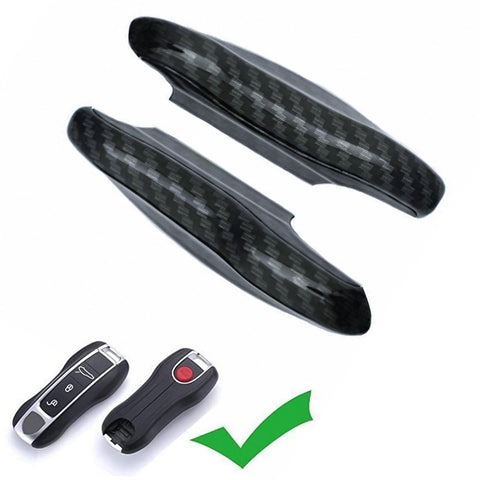Carbon Fiber Texture Key Fob Case Cover w/Keychain For Porsche Panamera 17+, Cayenne 2018+