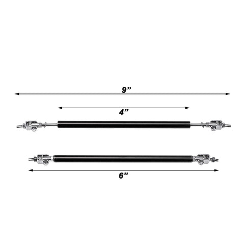 JDM Universal Rear Bumper Canard Diffuser Splitter Valence Spoiler Fin Lip Trim, Carbon Fiber Pattern with Adjustable 6"-9" Support Rod -Black