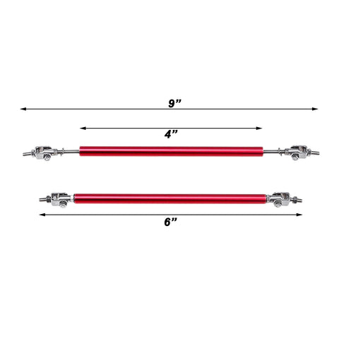 JDM Universal Rear Bumper Canard Diffuser Splitter Valence Spoiler Fin Lip Trim, Carbon Fiber Pattern with Adjustable 6"-9" Support Rod -Red