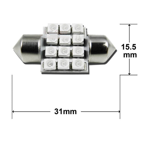 2x 1.25" Blue 31mm LED 12-SMD Festoon Interior Map Lamps DE3022 DE3175 6461