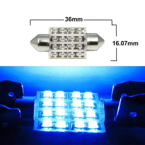 10PCS 36MM Ice Blue 16-SMD Festoon LED Bulbs Dome Lights 6418 6423 C5W 6451
