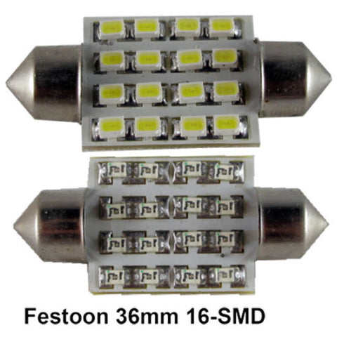 10PCS 36MM Ice Blue 16-SMD Festoon LED Bulbs Dome Lights 6418 6423 C5W 6451