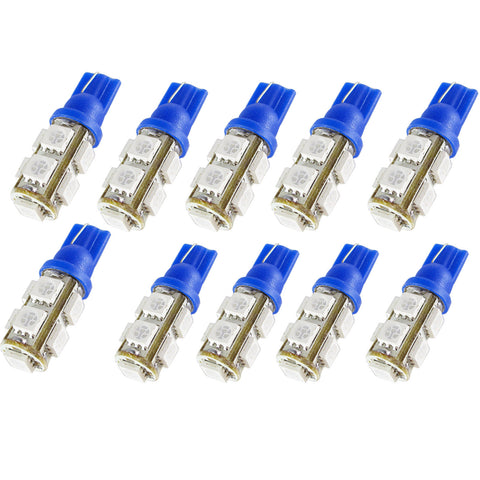 10x T10 168 194 LED White\ Blue 501 W5W 9-SMD Side Wedge License Light Bulbs 2825 192