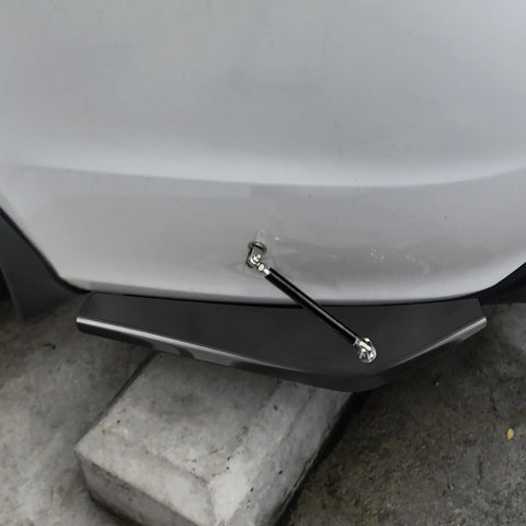 JDM Universal Rear Bumper Canard Diffuser Splitter Valence Spoiler Fin Lip Trim, Glossy Black with Adjustable 6"-9" Support Rod -Black