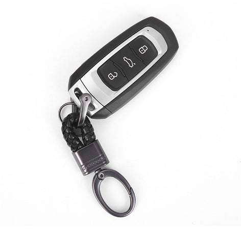 Blue/ Black/ Pink/ Red/ Black Red/ Black White/ Black Yellow Braided Leather Gun Metal Wrist Key Chian Ring Car Keychain Universal Fit